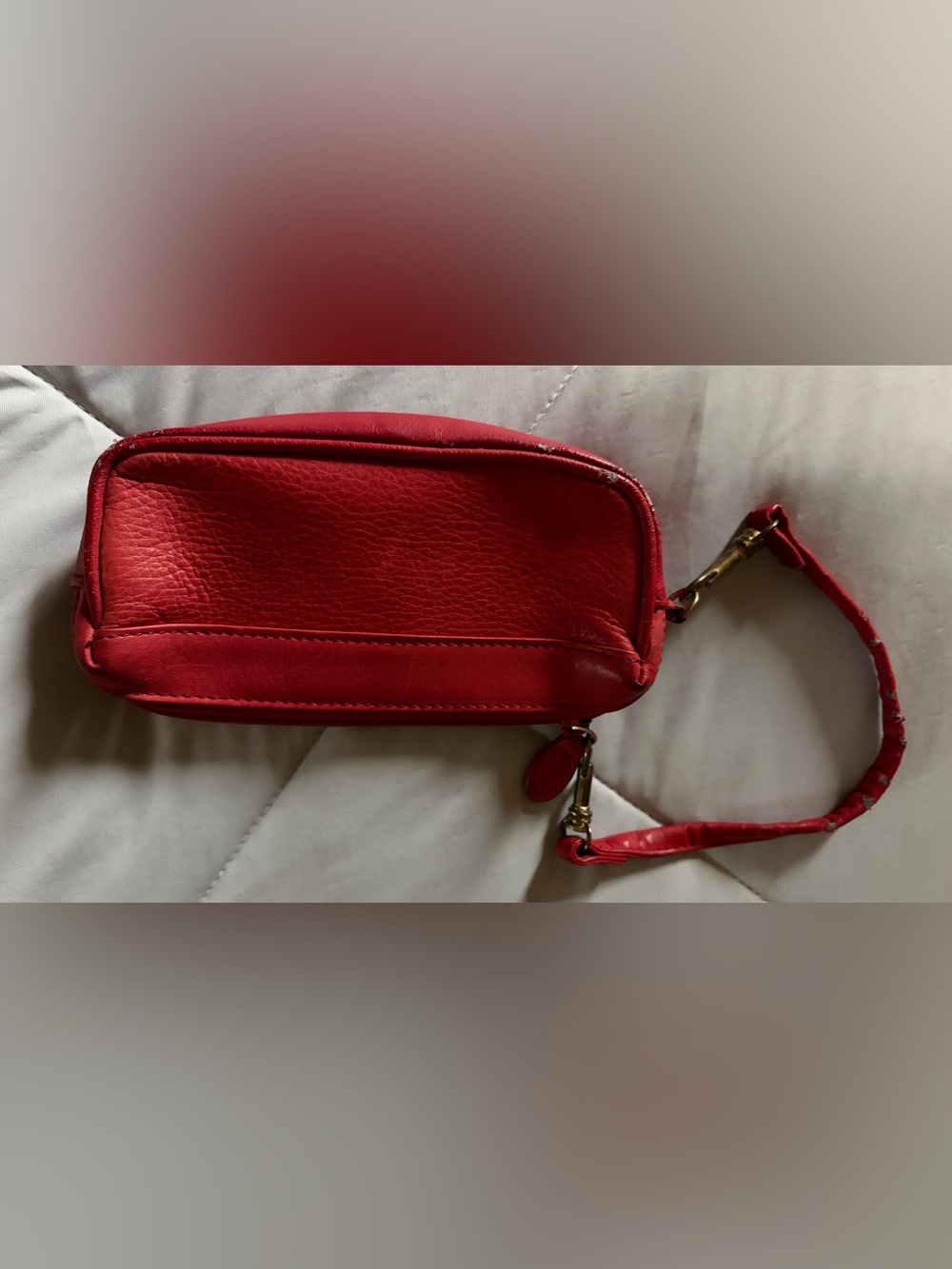 Genuine Red Leather Crossbody Wristlet Bag